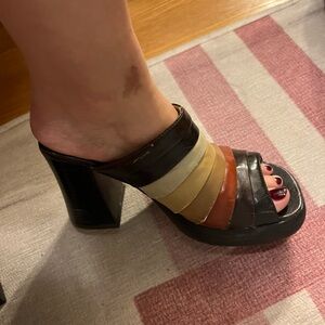 Vintage 90’s Brown Striped Women's block Heels